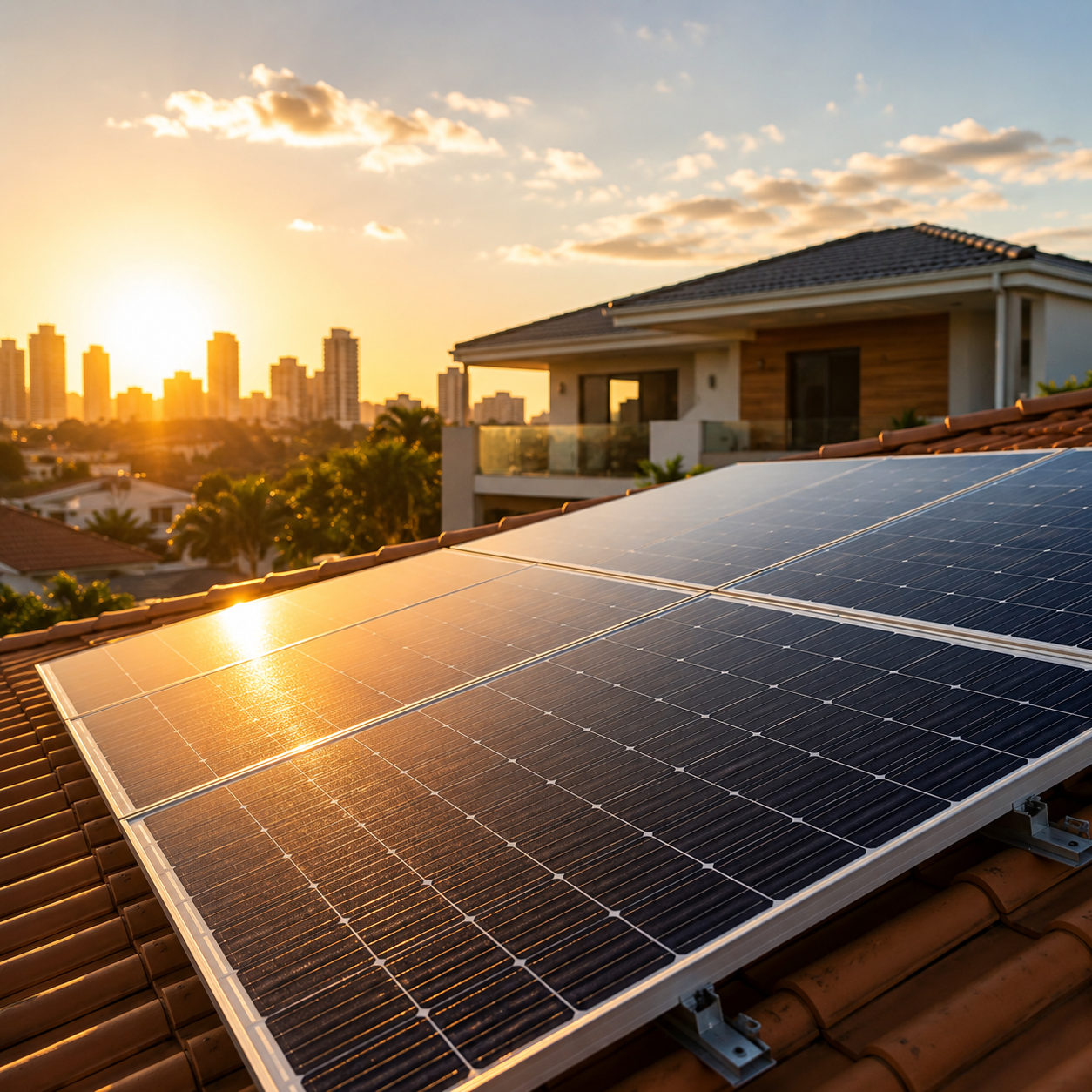 Painéis de energia solar instalados em uma residência