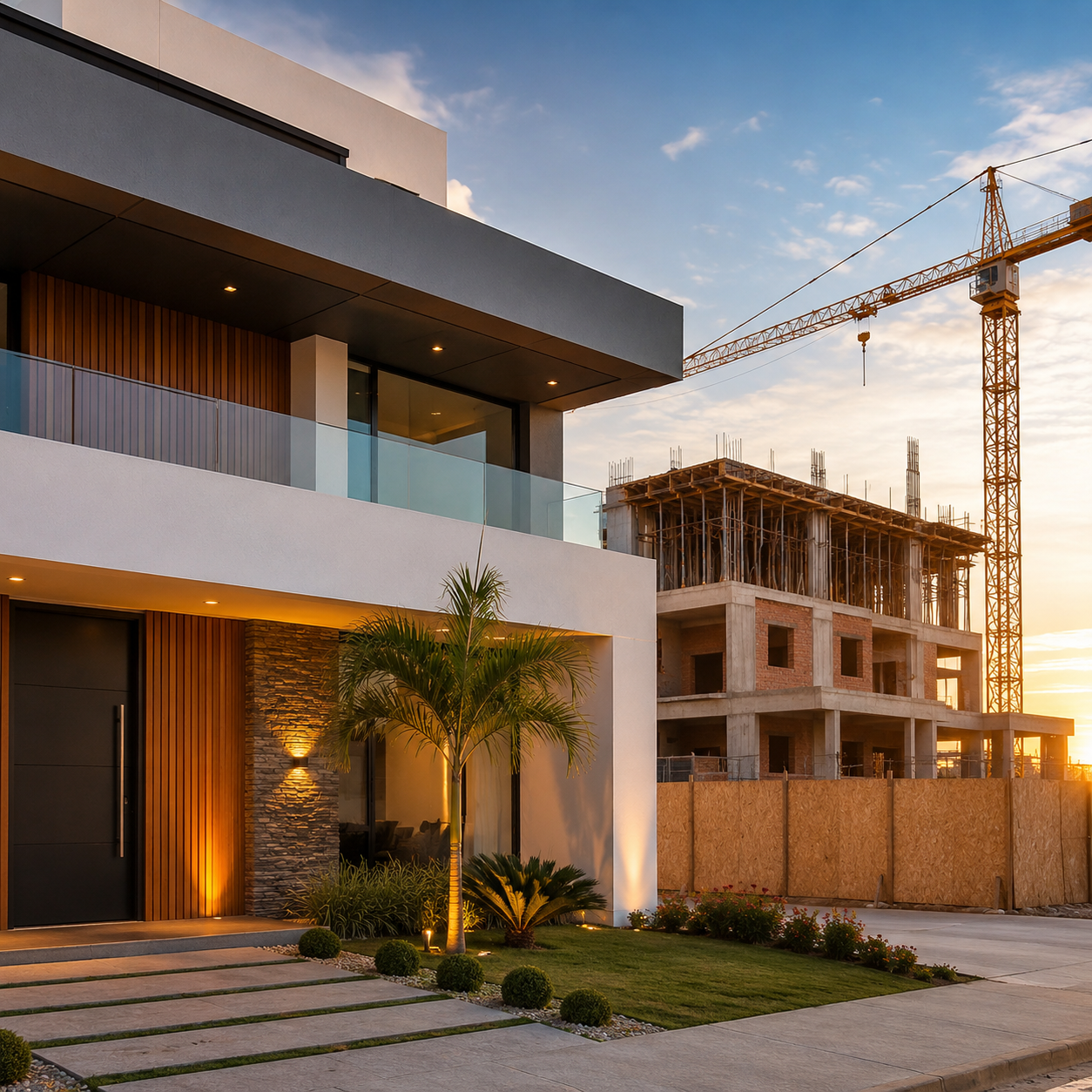 Imóvel moderno e construção em andamento